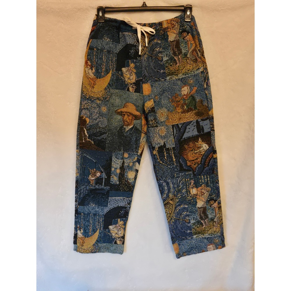 Van Gogh Womens M Starry Night Woven Tapestry Pants Art Collage Drawstring